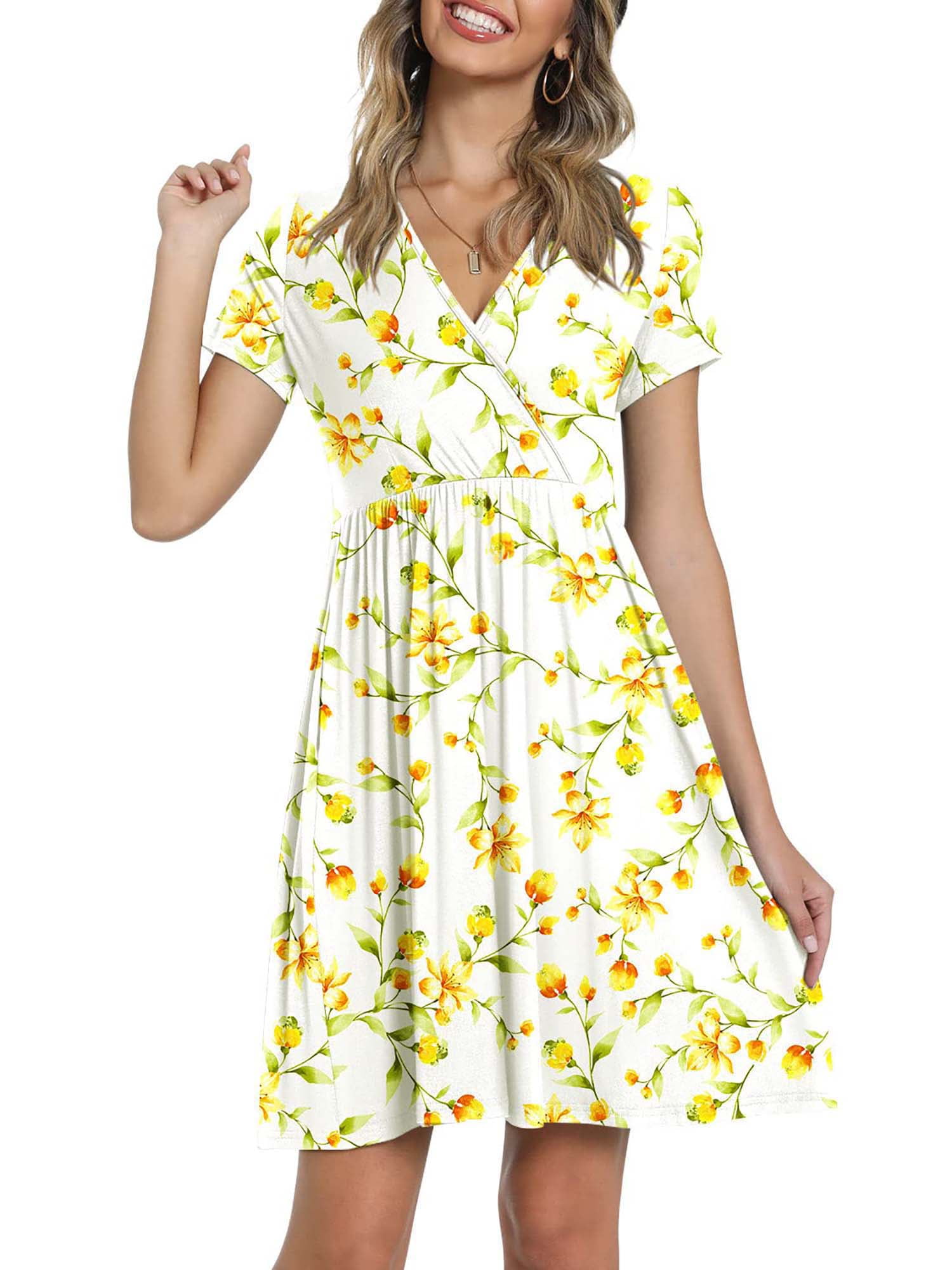 XXLvision Womens Wrap V Neck Short Sleeve Floral Vacation Mini Dress ...