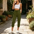 thumbnail image 5 of ZHYou No Boundarie Womens Fleece Capris High Waist Drawstring Elastic Cuffed Leg Cropped Jogger Pants with Pockets,Army Green,Size L, 5 of 9