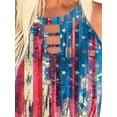 thumbnail image 3 of FASHIONWT Women Frayed Striped Star Print Cami Tops Independence Day Halter Tank, 3 of 4