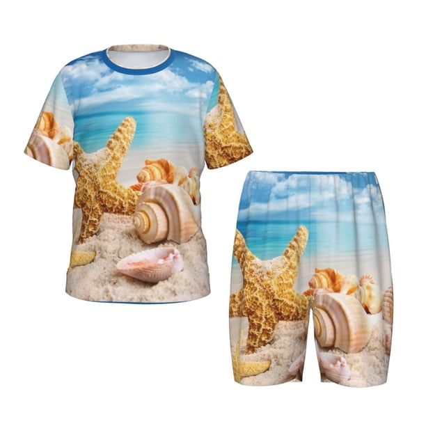 Balery Beach Starfish Shell Conjunto de Pijama Infantil de Manga Corta con Estampado – Ropa de Dormir de Algodón Suave-4X-Large