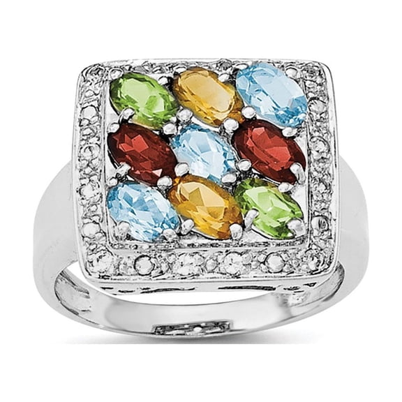 Auriga Fine Jewelry 925 Sterling Silver Polished Multi-coloured Cubic Zirconia Ring Size 8 for Women