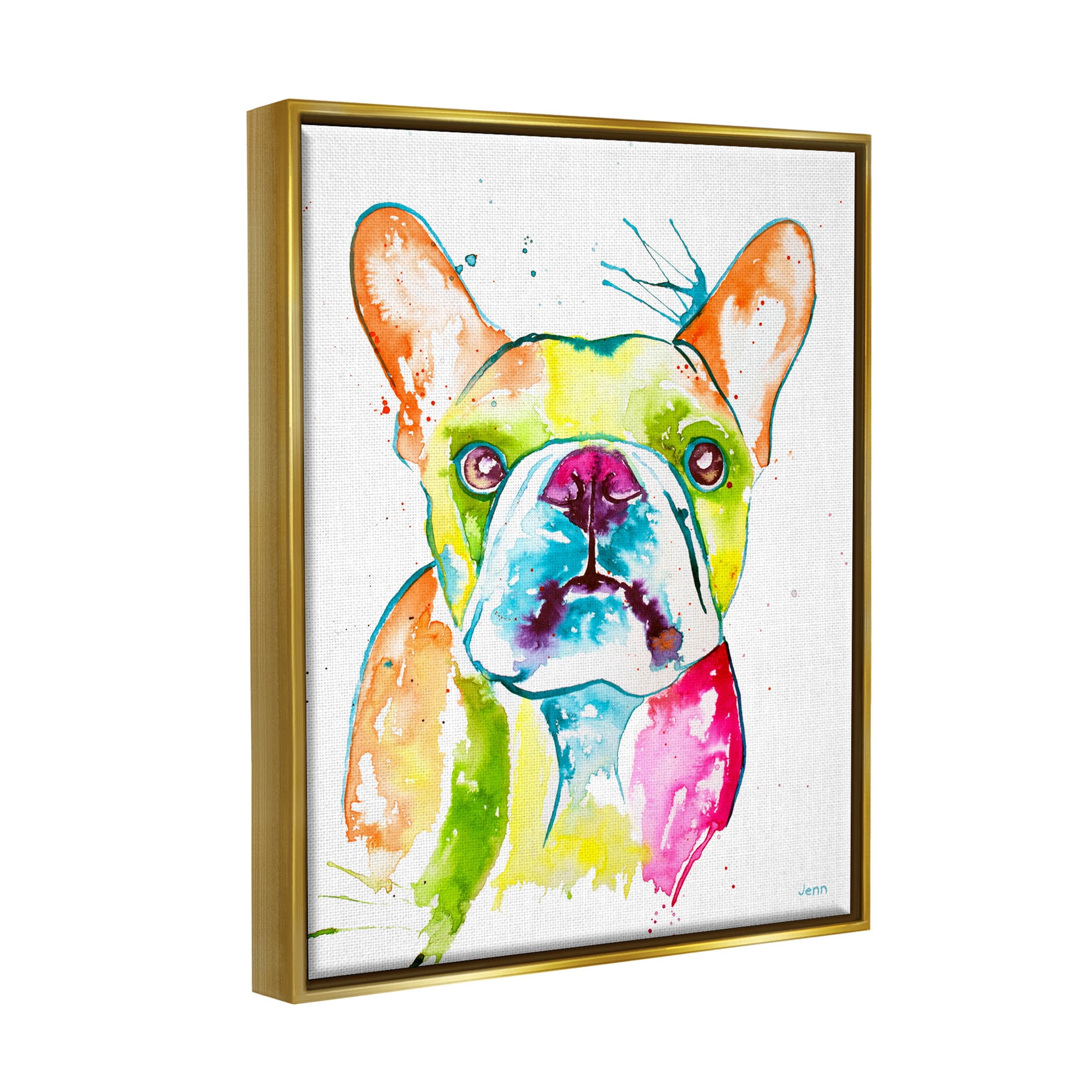 Modern French Bulldog Fun Portrait Animals & Insects Graphic Art Metallic Gold Framed Art Print Wall Art