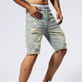 thumbnail image 6 of Men's Denim Shorts Ripped Casual Pocket Solid Color Elastic Tight Denim Shorts Gray, 6 of 9