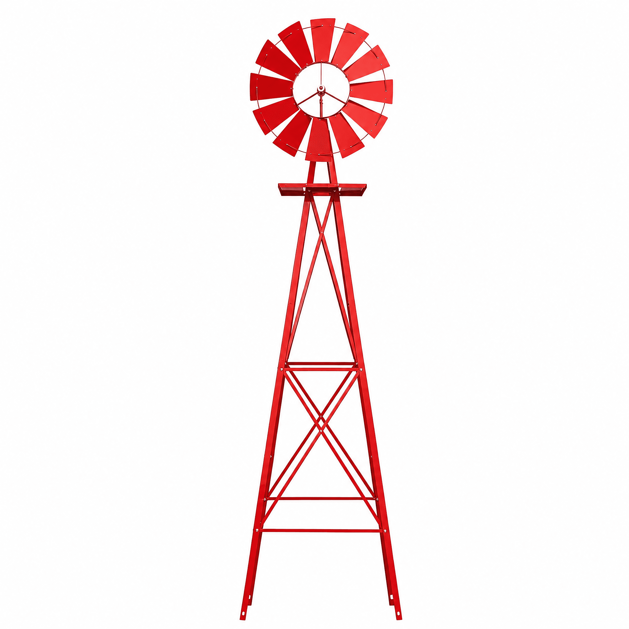 8FT Weather Resistant Yard Garden Windmill Weather Resistant, Ball Bearing for Quiet Operation, for Lawn, Garden, Red