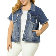 MODA NOVA Juniors Plus Size Short Sleeve Denim Jacket with Pockets Blue 2X
