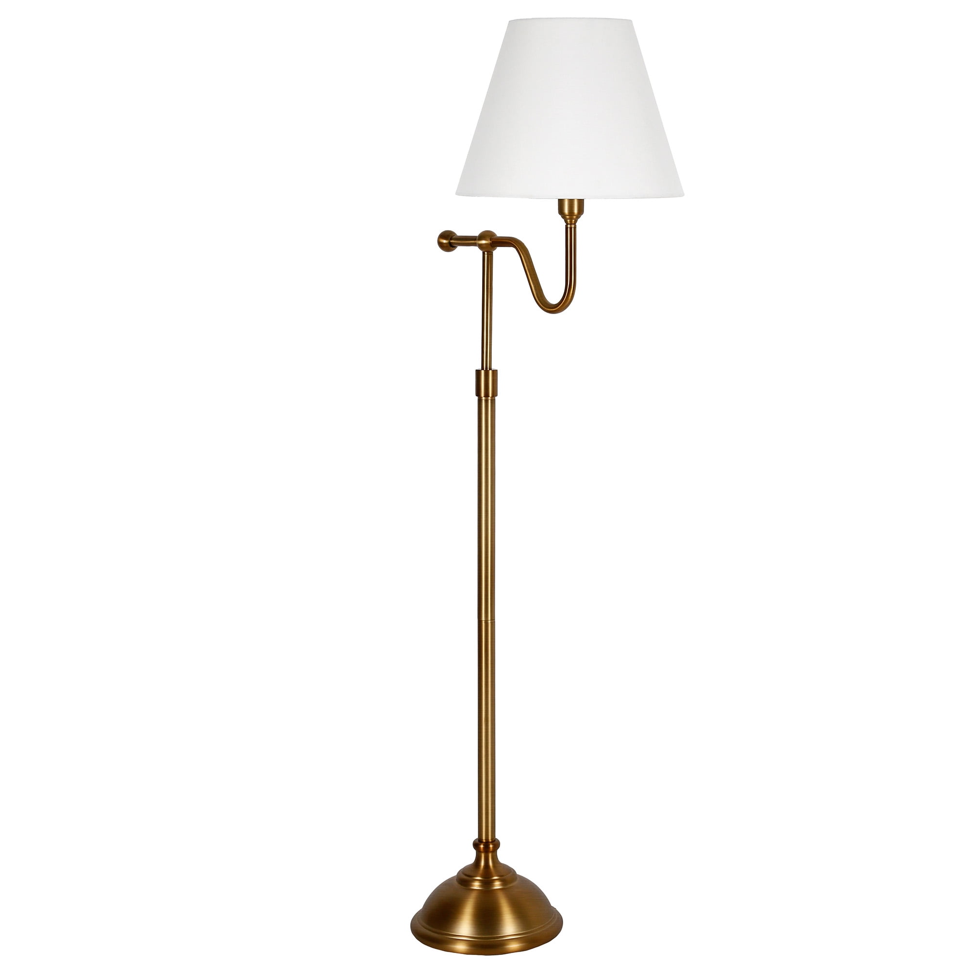 Evelyn&Zoe Wellesley 63" Tall Floor Lamp with Fabric Shade, Brass/White