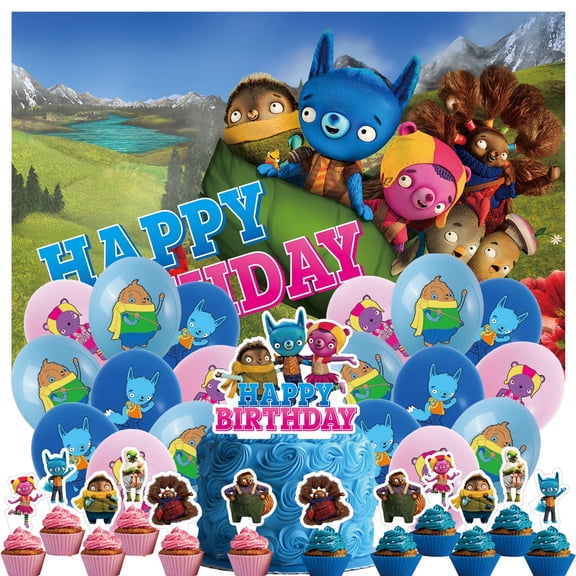 32 PCS For Tumble Leaf Cartoon-Themed Party Decorations and Favors Set – Backdrop, 18 Balloons, and 13 Cupcake Toppers for Celebration Birthday Parties Supplies
