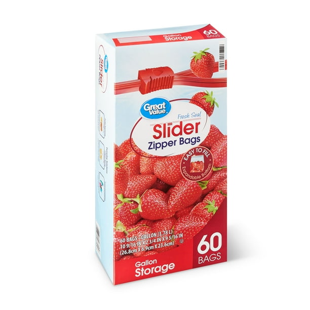 Great Value Slider Zipper Gallon Storage Bags, 60 count