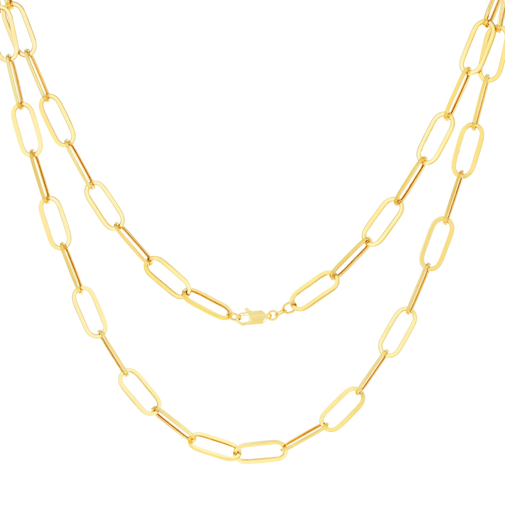 Nuragold 10k Real Yellow Gold Paperclip 7mm Elongated Cable Link Necklace (16"-24") Dainty Italian Jewelry for Men & Women