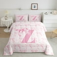 thumbnail image 2 of jejeloiu Initial Letter Z King Size Comforter Sets,Kawaii Bowknot Bedding Comforter Set,Pink White Bedding Set For Girls,Breathable Bedroom Decoration Reversible,3pcs, 2 of 8