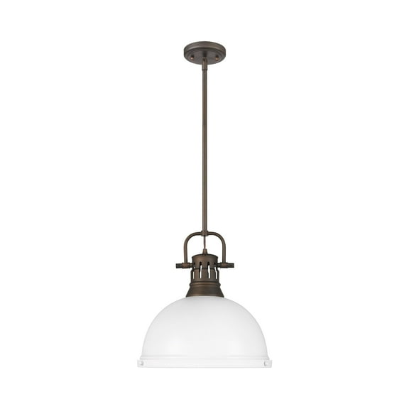 Yep by Golden Lighting Duncan 1-light 14in Rod Hung Pendant in Rubbed Bronze and Matte White shade