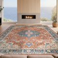 thumbnail image 2 of Design&I 4'x6' Washable Area Rug Vintage Boho Kilim Scroll Distressed Border Potbelly Burning for Reading Nook, Bedroom, Pet Friendly & Non-Slip Built-In Grip, 2 of 7