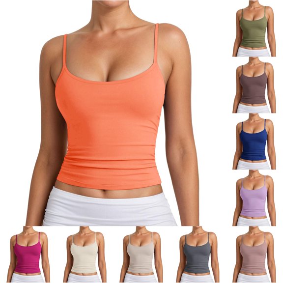 ChoXxx Women's Adjustable Spaghetti Strap Camisole Top Ribbed Knit Sleeveless for Casual Layering Orange XL