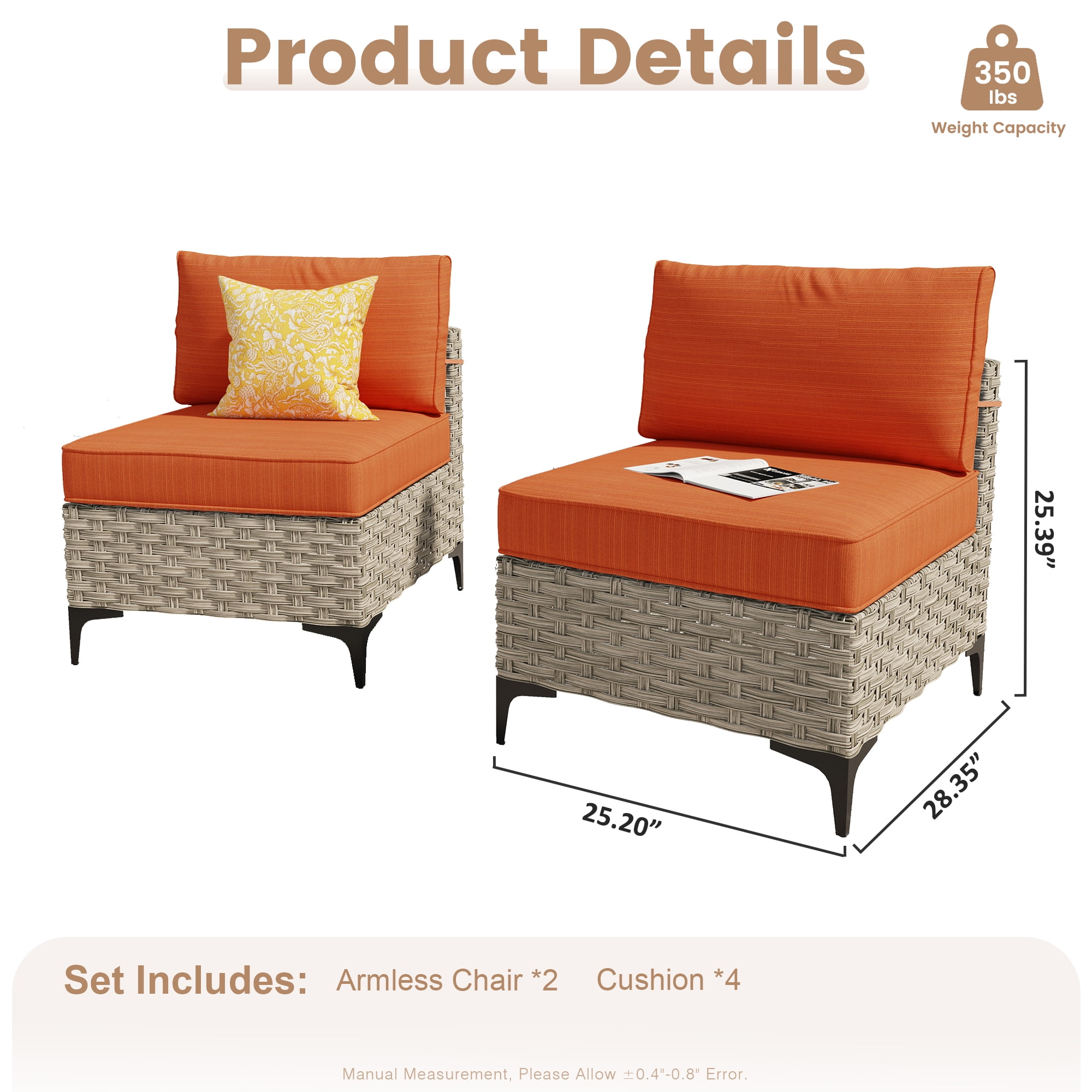 Ovios 2 Pieces Outdoor Patio Conversation Furniture Set Cushioned PE Rattan Wicker Chairs Set