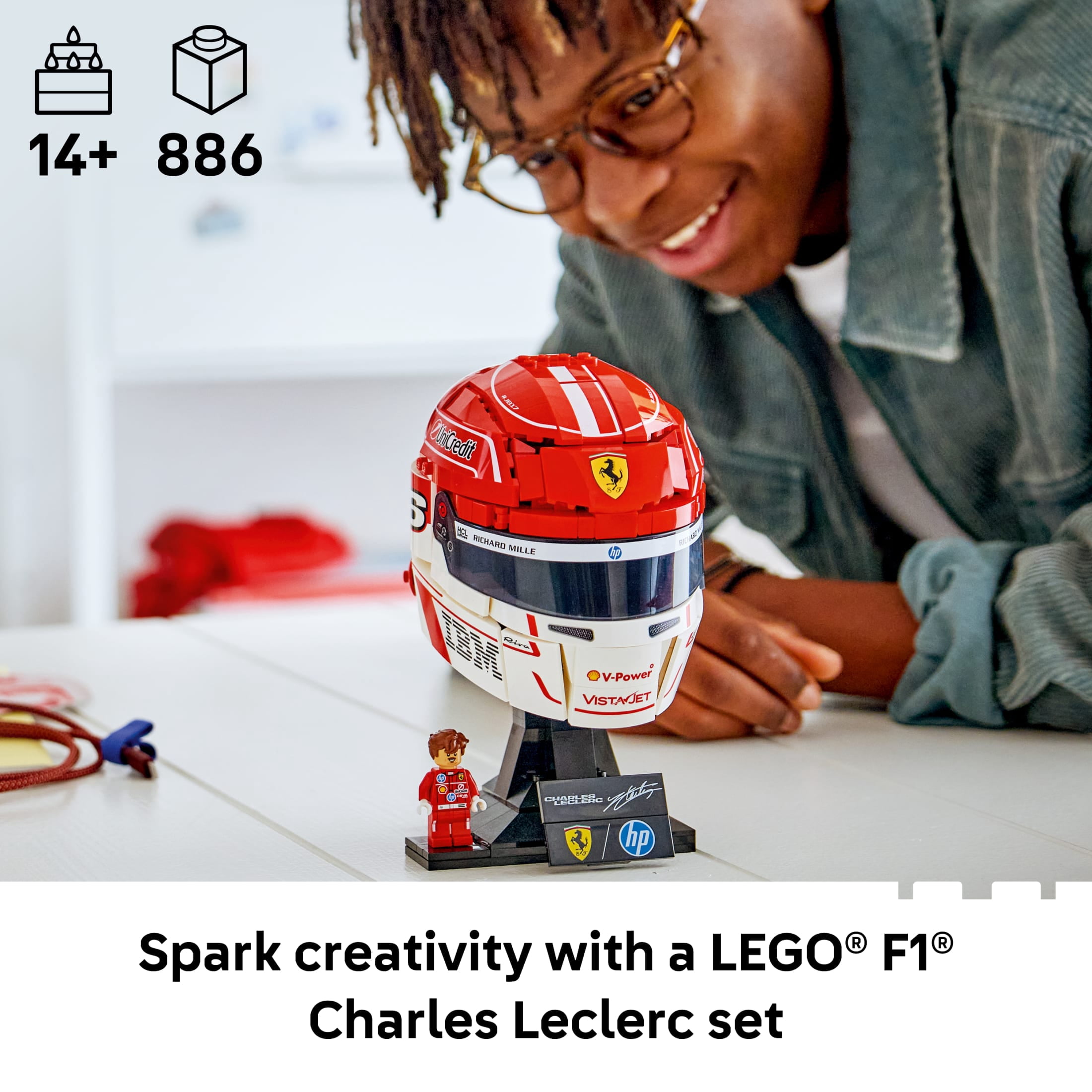 LEGO Editions Scuderia Ferrari HP Charles Leclerc Helmet - Building Set for Teens, Ages 14+ - Collectible F1 Display - Bedroom or Home Office Decor - Fathers Day Gift - 43014