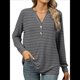 thumbnail image 2 of Camisas de Larga para Mujer, Jersey de Cuello en V A Rayas, Corte Holgado, Blusas Y2K con Botones, Conjuntos de Otoño para Mujer. Gris Oscuro XXL, 2 of 9