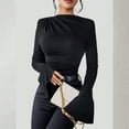 thumbnail image 2 of ManxiVoo Ribbed Boat Neck Bell Sleeve Top for Women Long Sleeve Ruched Detail Y2K Inspired Going Out Tops 2025 Trendy Casual Wear M Size Black, 2 of 8