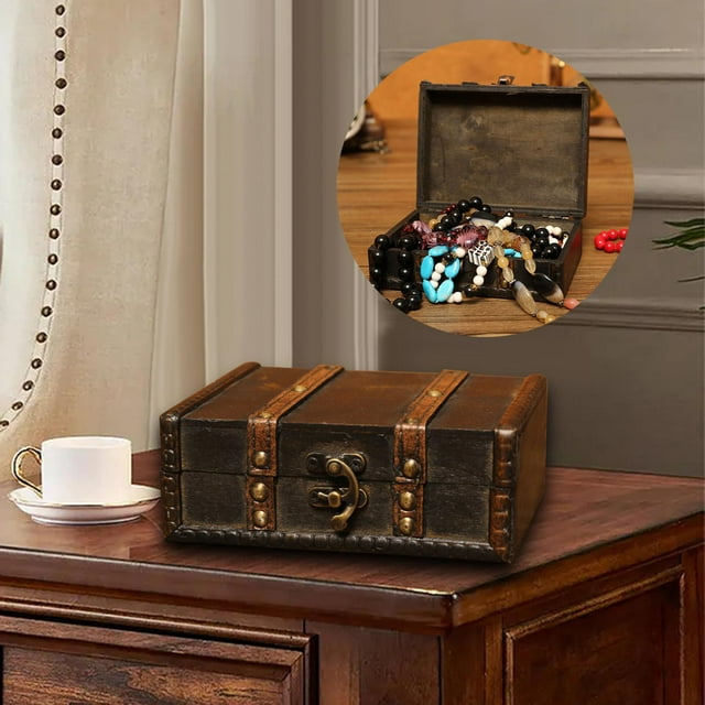 Caja Del Tesoro de Estilo Retro, Organizador de Baratijas, Joyero, Contenedor de Joyería, Caja de Almacenamiento de Madera para Armario de Dormitorio, Estilo A Macarena Cofre del tesoro