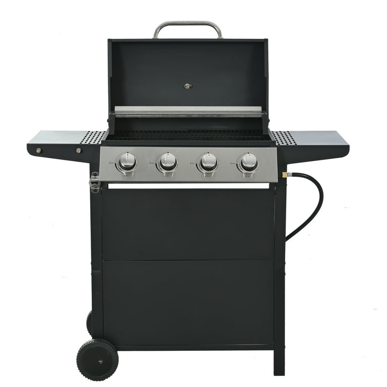 HighSound 4 Burner Propane Gas Grill 34200 BTU Stainless Steel Patio Garden Barbecue Grill with Two Foldable Shelves Black