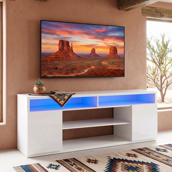 IHOMEadore Modern 68" LED TV Stand for 78" TVs with Adjustable Shelves for Cozy Living Rooms and Bedrooms, Perfect Entertainment Center, White