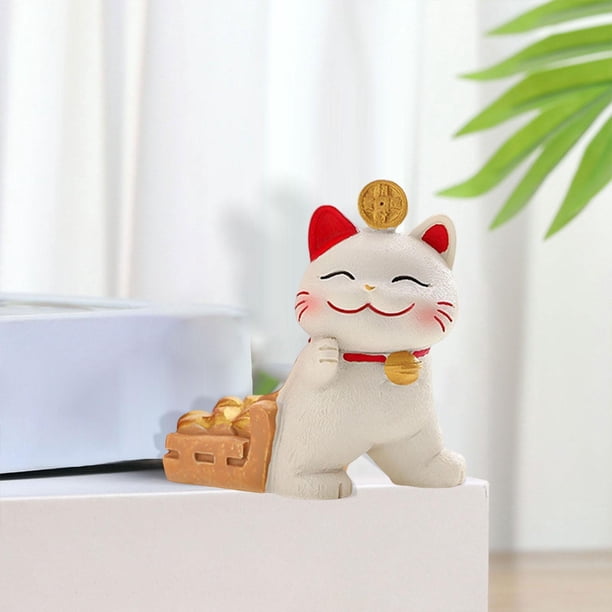 Lucky Cat Figurine Cat Statue Decoration Fiesta de decoración creativa Feng Shui Crafts Linda escultura para la oficina del dormitorio de estantería 5.5x3x5.5cm