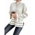 thumbnail image 5 of Women'S Long Sleeve High Neck Sweater Casual Loose Sweater Split Ribbed Knit Pullover Tops White S, 5 of 10