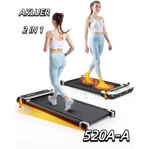AKLUER 520A-A 2-in-1 Foot Massage Under Desk Treadmill, 2.5HP Walking Pad with Incline, 330 lbs Capacity, Remote Control, LED Display, Portable Treadmill for Home Office
