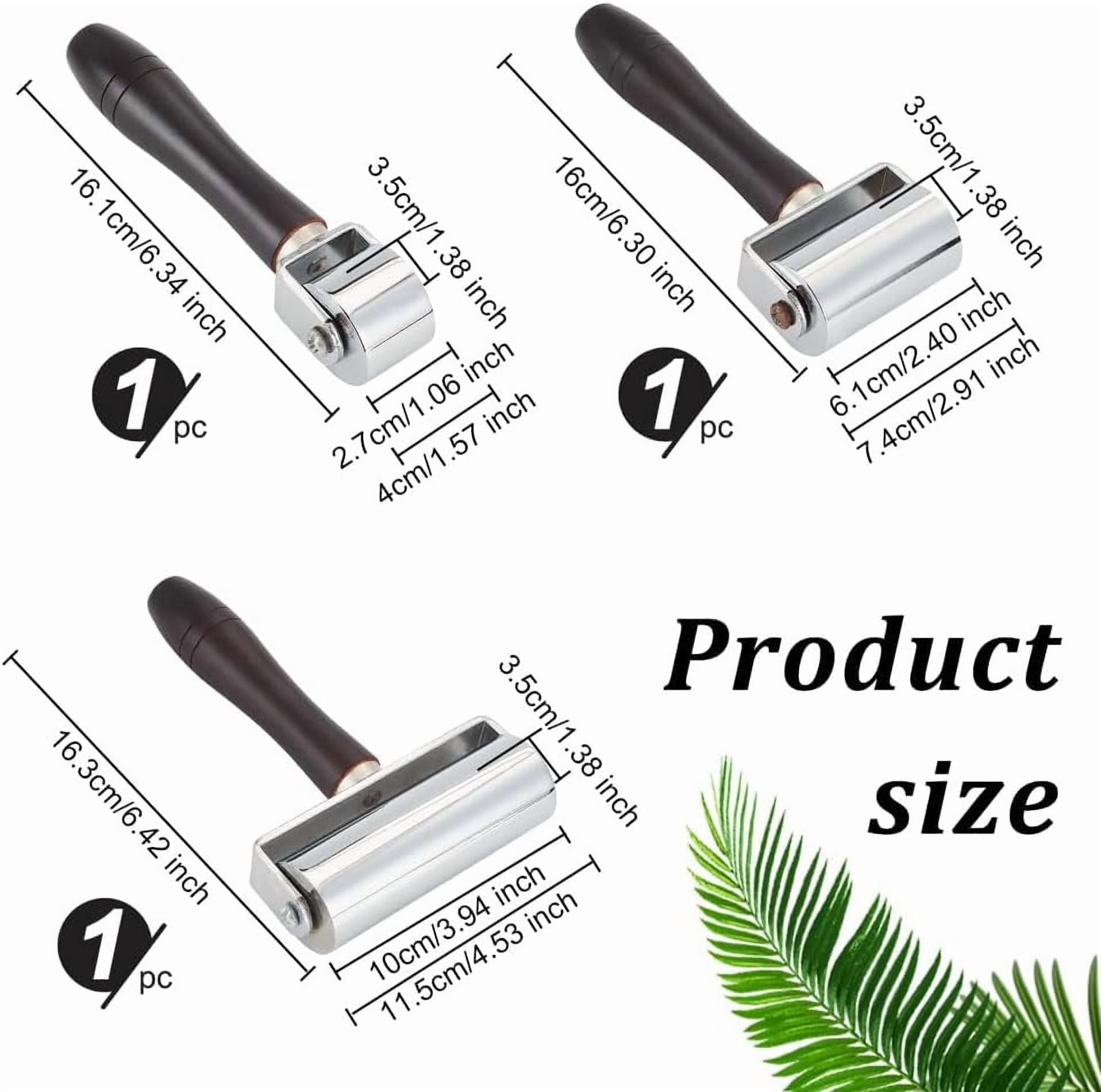 3 Pcs 3.9/2.4/1.1 Inch Leather Press Edge Roller Wooden Handle Leather Roller Leather Glue Laminating Roller Heavy Duty Leather Press Seam Roller Assortment Kit for Leather Craft DIY Silver DIY