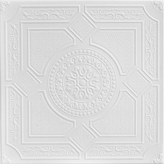 A La Maison Ceilings R30 Kensington Gardens Foam Glue-up Ceiling Tile (21.6 sq. ft./Case), Pack of 8, Plain White