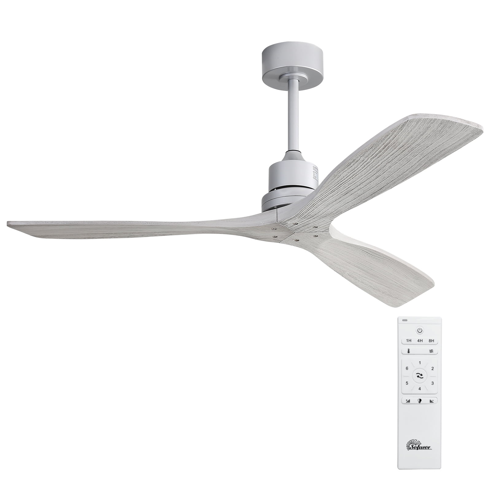 Sofucor 52'' Ceiling Fan with Remote Control no Lights, 3 Blades Reverse Airflow, Silver - 2