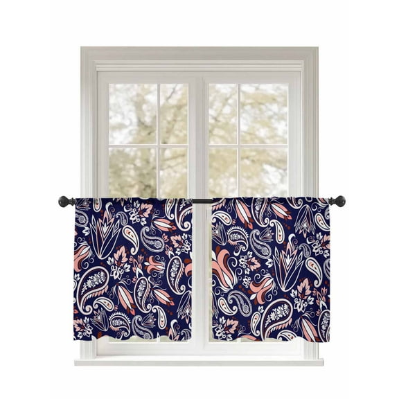 Paisley Sheer Curtains 45 Inch Long 2 Panels, Blue Flowers Retro Abstract Floral Light Filtering Rod Pocket Semi Sheer Curtains, Sheer Voile Drapes for Living Room Bedroom, 52"x45"