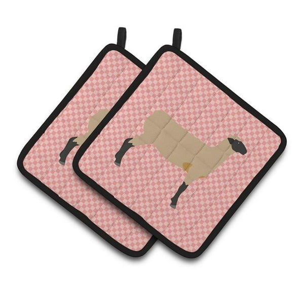 Caroline's Treasures Hampshire Down Sheep Pink Check Pair of Pot Holders