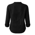 thumbnail image 4 of Women V Neck Button Down Blouse, Roll-Up Long Sleeve Linen Tops Daily Casual Dressy Shirt, 4 of 7