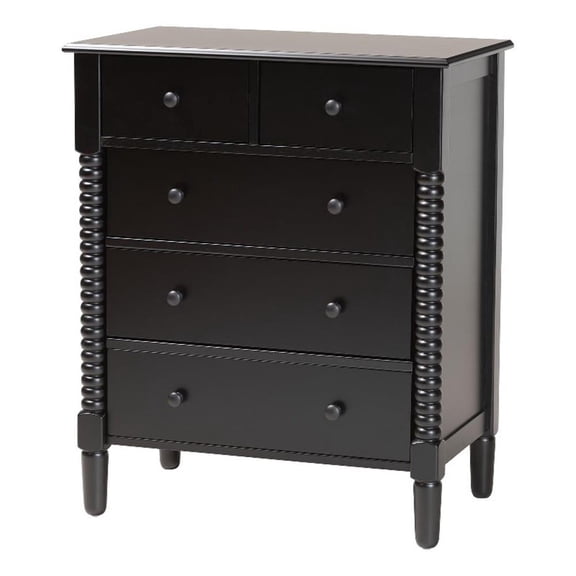 Baxton Studio Braith Farmhouse Black Spindle Wood 5-Drawer Chest