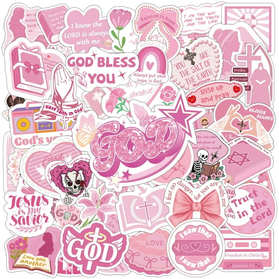Neasyth Pink Christian Stickers 500pcs, Inspirational Bible Verse Jesus Sticker for Water Bottles Laptop Journaling, Adults Women Faith Gifts