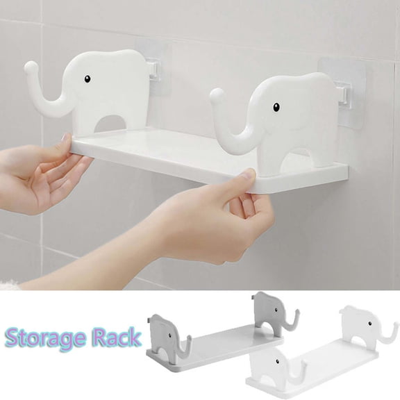 Fufafayo 2Pcs Elephant Wall Shelf, Multifunctional Shaped Storage Rack, Perforated Wall Mounted Organizer for Bathroom Living Room Bedroom, Decorative Floating Shelf for Books Plants Decor