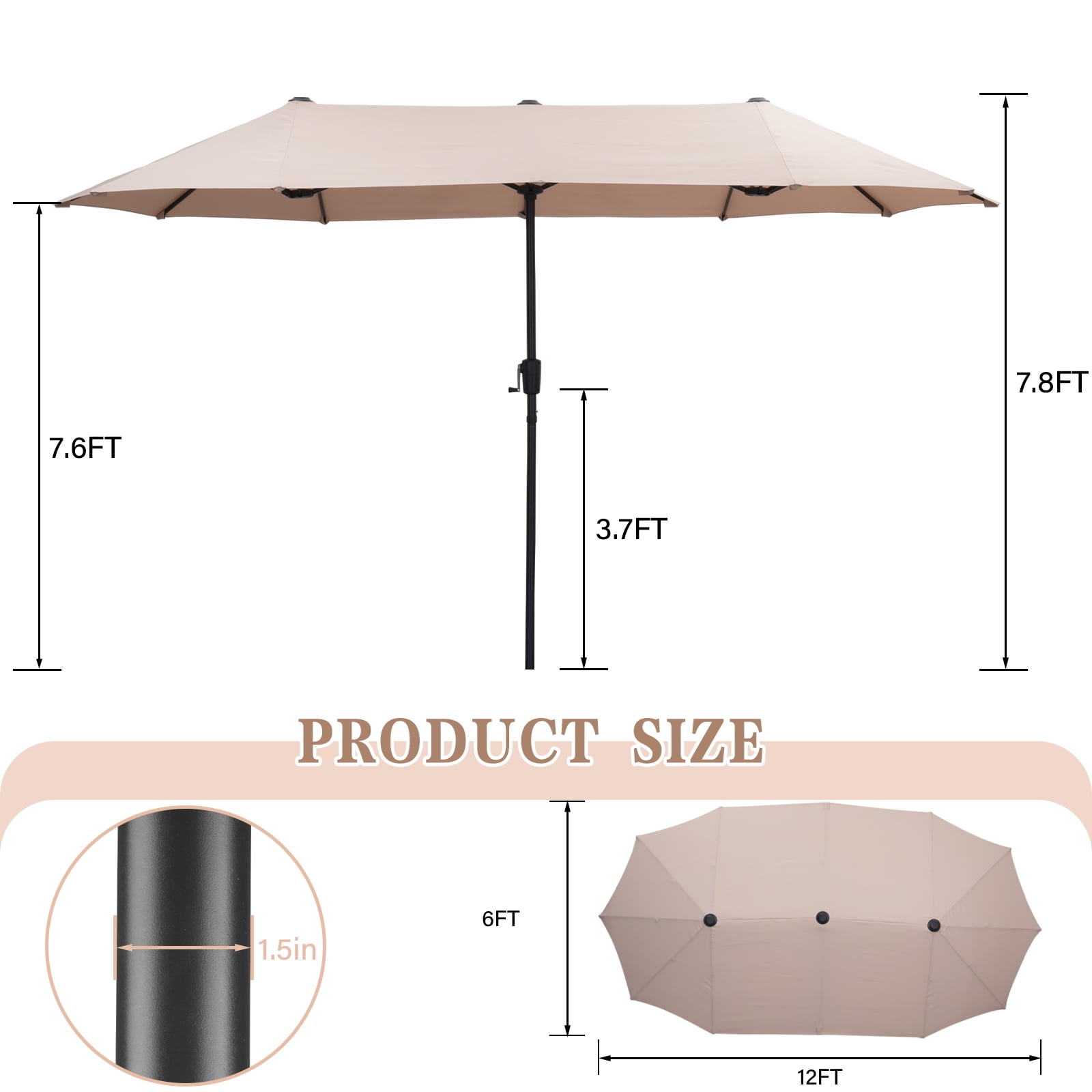 Autlaycil 13ft Patio Umbrella,Extra Large Umbrella with Crank, for Outdoor, Market, Beach, Garden, Yard, Party, Beige