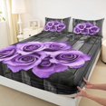 thumbnail image 3 of Feelyou Romantic Valentine's Day Queen Sheet Sets, Rose Flower Purple Flat Sheet, Rustic Lodge Cabin Queen Fitted Sheet, Microfiber Bedroom Decor, 4pcs, 3 of 7