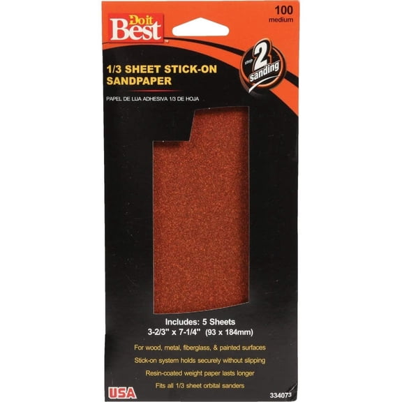 Ali Industries 1/3 Sheet Stick-On Sanding Sheet - Aluminum Oxide, 100 Grit - 3-2/3" x 9"