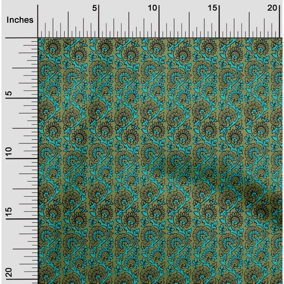 oneOone Organic Cotton Poplin Twill Fabric Leaves & Floral Block Printed Craft Fabric BTY 42 Inch Wide