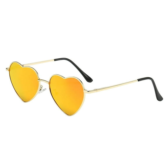 Heart Shaped Polarized Sunglasses - Gold Metal Frame, UV400 Protection - Retro Style - Women/Men - Parties/Travel/Driving