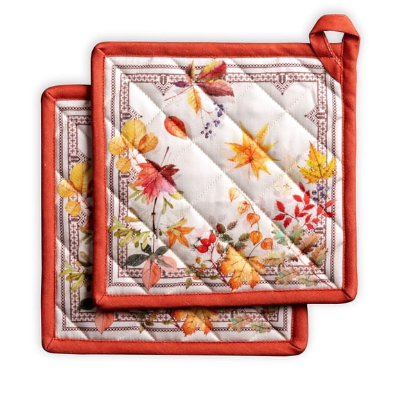 Maison d' Hermine Amarante 100% Cotton Set of 2 Pot Holders with Loop Heat Resistant for BBQ | Cooking | Baking | Grilling | Microwave | Barbecue | (8 Inch by 8 Inch).