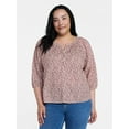 thumbnail image 2 of Time and Tru Women's Cotton Button Front Blouse with ¾ Length Sleeves, Sizes XS-XXXL, 2 of 6