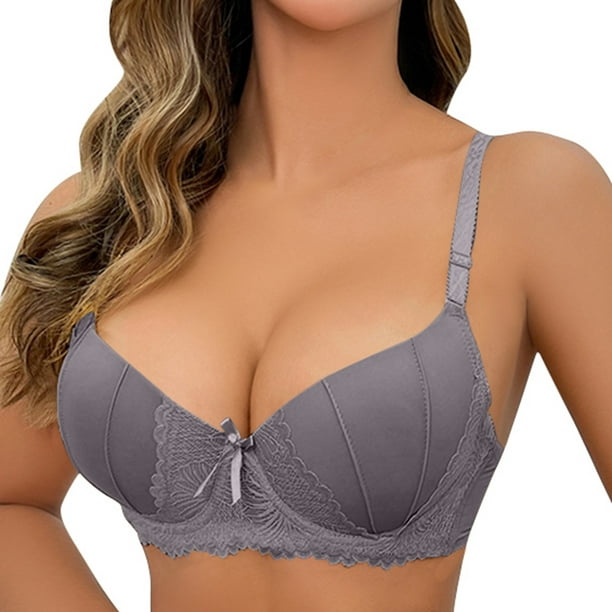 Aayomet Bralettes for Women Multi Colored Bow Lace Small Breast Push Up Bra  (Gray, 34)
