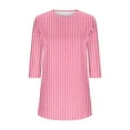 thumbnail image 6 of successthop Womens Shirts Curved Hem 3/4 Sleeve Tunic Top Long Crewneck Pullover Sweater Stripe Fall Winter Clothes Pink, 6 of 6