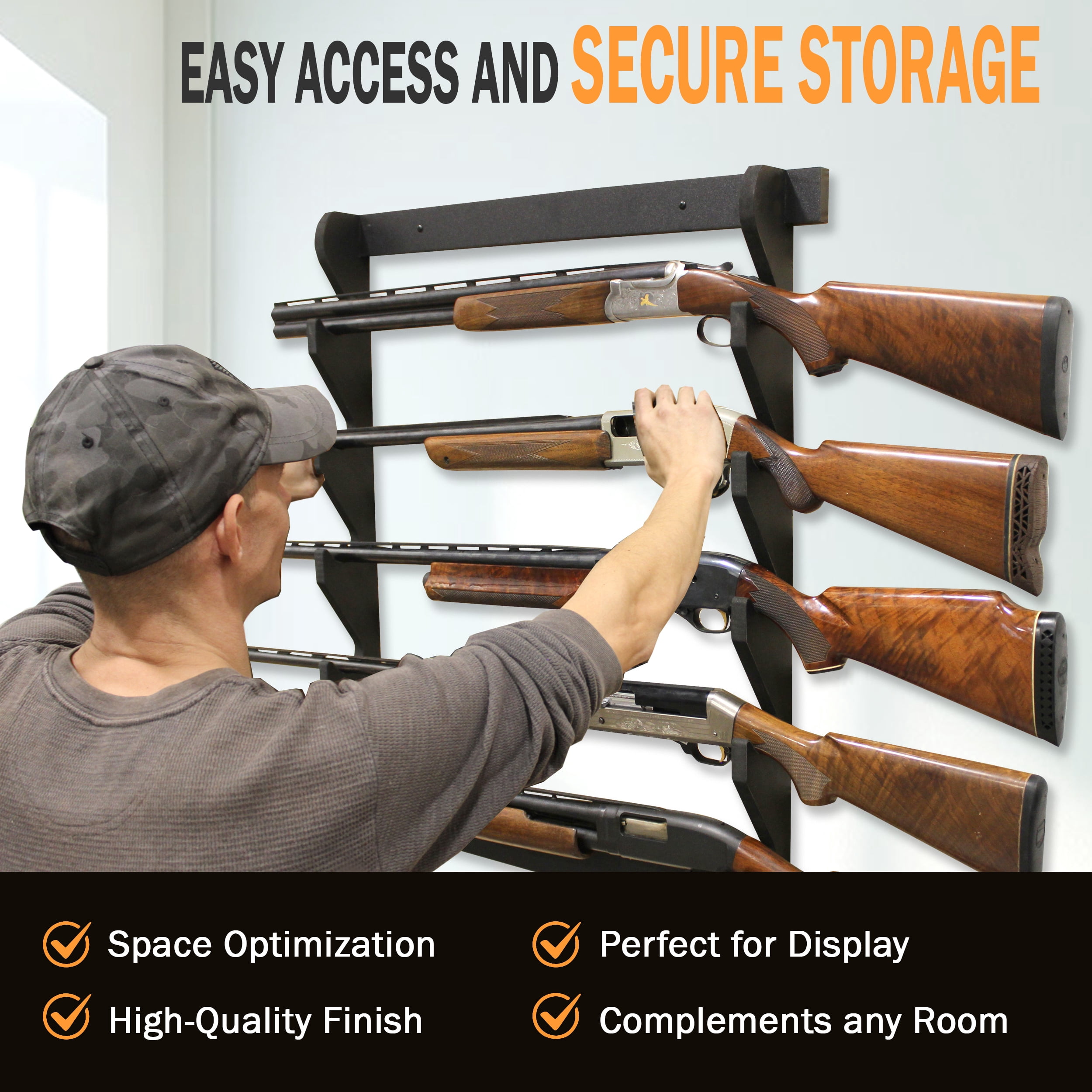 Rush Creek Creations, 5 Gun Wall Storage Rack, Indoor Gun Wall Mount for Rifles or Shotguns, Safe Gun Storage, Great Gun Display Rack, Black