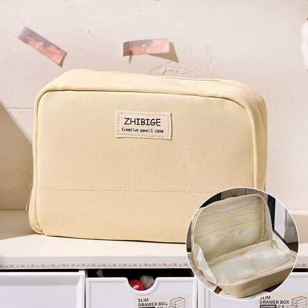 Bolsa de lápices de gran capacidad rosa, bolsas estéticas, caja de lápices de papelería, estuche de bolígrafos multicapa, bolsa de lápices con cremallera, suministros escolares