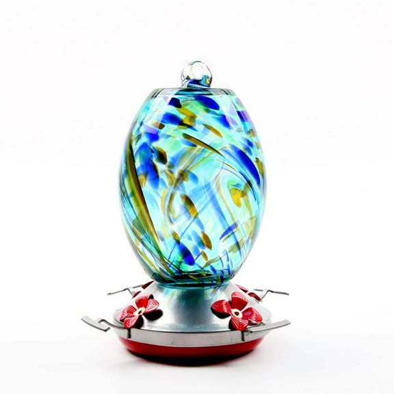 Afoxsos Blue Outdoor Hand Blown Glass Hummingbird Feeder - 25 oz. with 4 Feeding Ports (1-Pack)