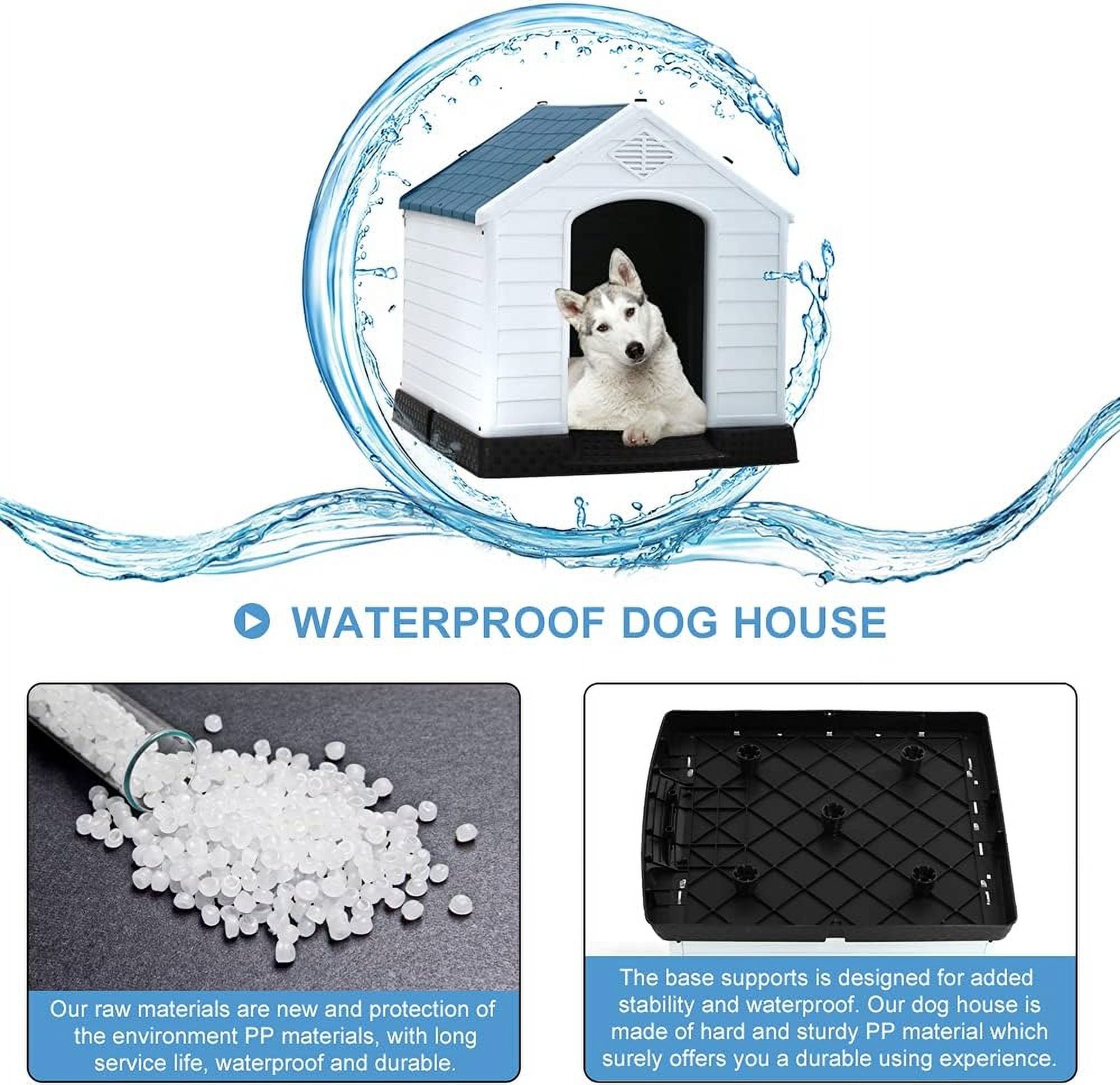 XF XINFENG Large Dog House Plastic Indoor Outdoor Waterproof Dog Kennel with Air Vents Elevated Floor( Blue, 41''L*37.4''W*39''H)