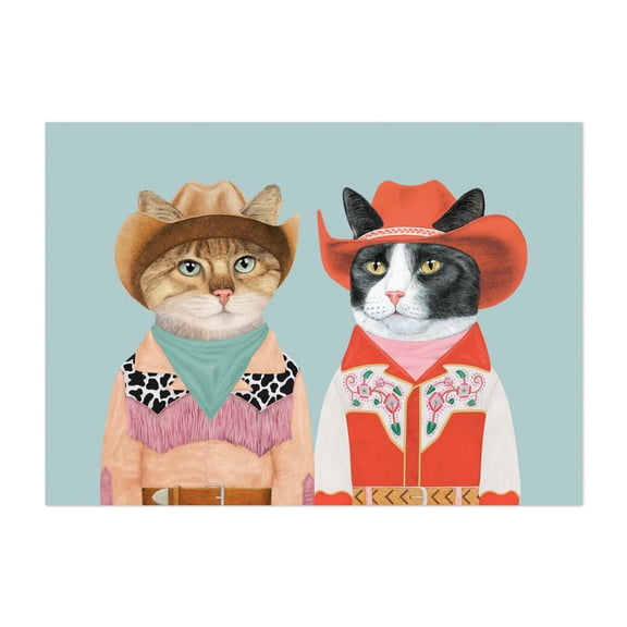 Cowboy Cats - Painting Cat Cowboy Animal Western Humor Illustration Whimsical Unframed Wall Art Print 4 x 6 inches